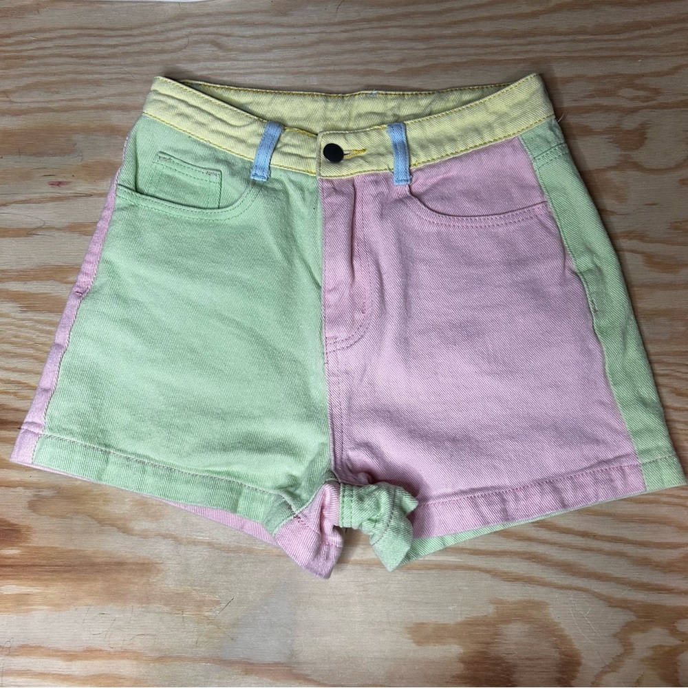 SHEIN Pastel Color-Blocked Denim Shorts - Size XS | Festival Ready